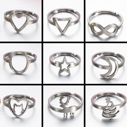 Simplicity Gold Color Butterfly Flowers Map Round Heart Shaped Wedding Rings for Women Stainless Steel Jewelry Couple Gifts