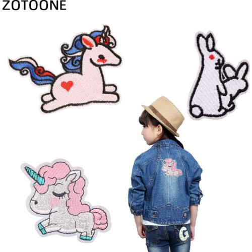 ZOTOONE Cartoon Unicorn Rabbit Iron on Patches for Clothing Embroidery Stripe on Clothes Cute DIY Sequin Applique Badge H