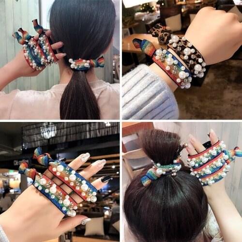 1PC Vintage Scrunchie Stretch Headband Leopard Hair Ring For Women Elastic Hair Bands Girls Hair Ties Striped Hair Accessories