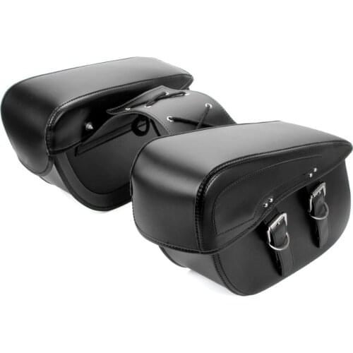 2PCS Universal PU Leather Motorcycle Side Saddle Bags Rider Motorbike Panniers Luggage for Harley Bike Black