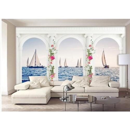 3d photo wallpaper custom 3d murals wallpaper for flowers latest atmospheric Roman column ocean sailing background wall paper