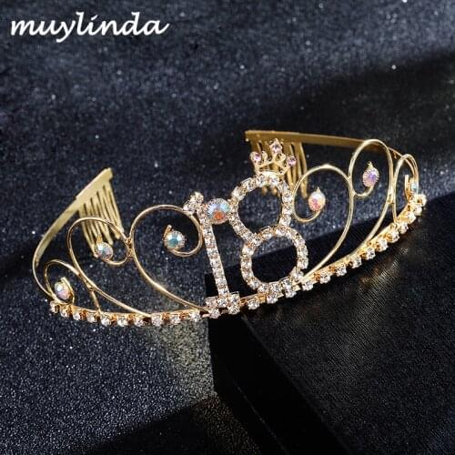 Muylinda 16 /18 / 30 Birthday Tiara Hairbands Accessories Girls Clear Rhinestone Party Crown Tiara Hair Jewelry For Girls