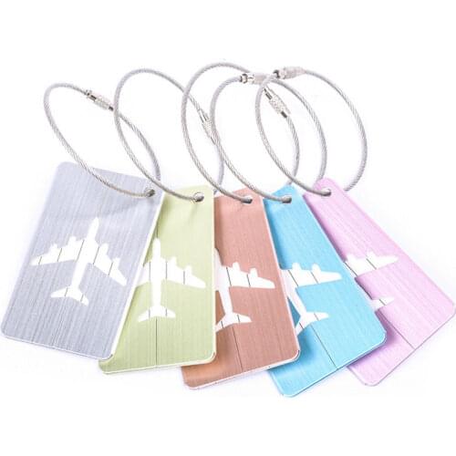 Aluminium Luggage Tags Suitcase Label Airplane Shape Brushed Square Boarding Elevators Luggage Tag Travel Accessories