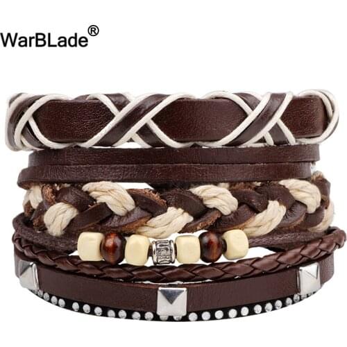 WarBLade 2018 New Fashion Multilayer Genuine Leather Wrap Bracelets Vintage Men Bracelets Punk Cuff Wristband For Women Jewelry