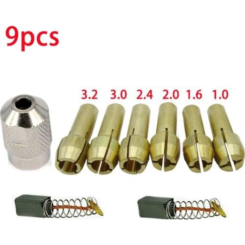 9pcs/lot dremel Brass Collet 1.0/1.6/2.0/2.4/3.0/3.2 +dremel check M8*0.75 Fits Dremel Rotary Tools dremel accessoriesBrush 2pcs