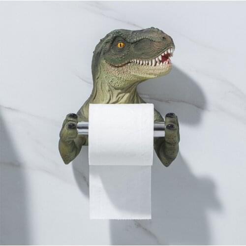 Toilet Paper Holder Resin Dinosaur Tissue Paper Towel Roll Holder Hanger with Stretch Rod, for Bathroom Kitchen Wall Decoration
