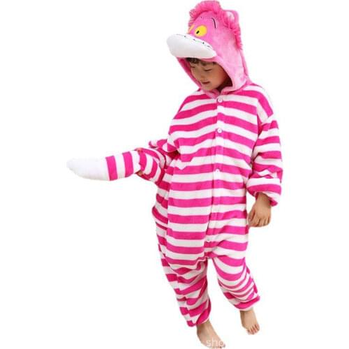 Animal Cheshire Cat Pyjamas for Kids Boys Girls Flannel Hooded Pajamas Sets Winter Children Sleepwear Onesie Cosplay Nightie