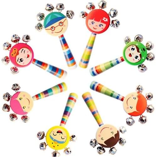 Babys Bell Vocal Toys Shaker Stick Educational Toy Kid Pram Crib Handle Wooden Activity Bell Ring Rainbow Musical Instrument