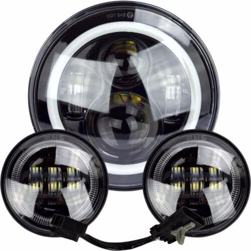 For Harley Touring Road King Street Glide Blackout 7" LED Halo Headlight with Auxiliary Halo Passing Lamps