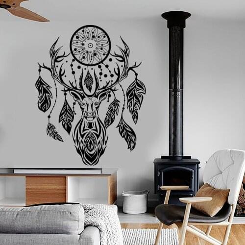 Elegance Vinyl 3D Wall Decal Deer Dream Catcher Feathers Ethnic Style Stickers Home Decor Living Room Removable YY133