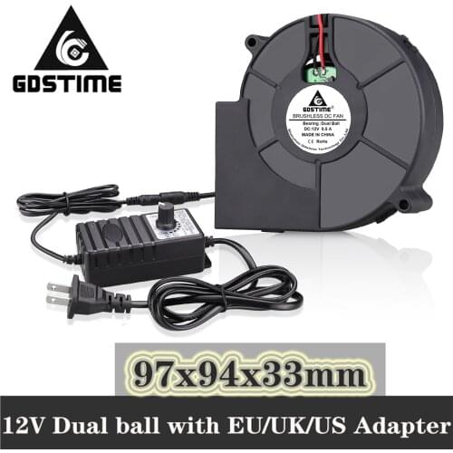 Gdstime 9733 DC 5.5x2.1mm 12V 97mm 97 x 33mm BBQ Blower Big Air Blower Centrifugal Fan outdoor wood stove exhaust with Adapter