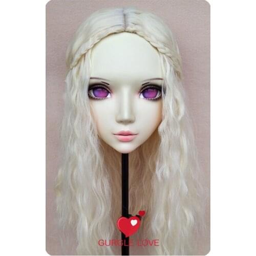 GL046) Sweet Girl Resin Half Head BJD Kigurumi Mask With Eyes Cosplay Anime Role Lolita Mask Crossdress Doll