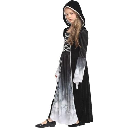 HUIHONSHE Hot Halloween Costume Kids Girls Witch Long Dress Costumes Skull Hat Print Carnival For Party Children