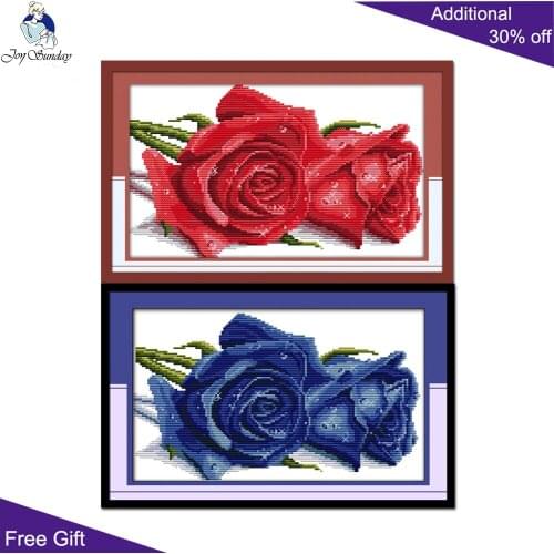 Joy Sunday Rose Cross Stitch H016(1)(2) 14CT 11CT Counted and Stamped Rose Lover Red Blue Home Decoration Cross Stitch kits