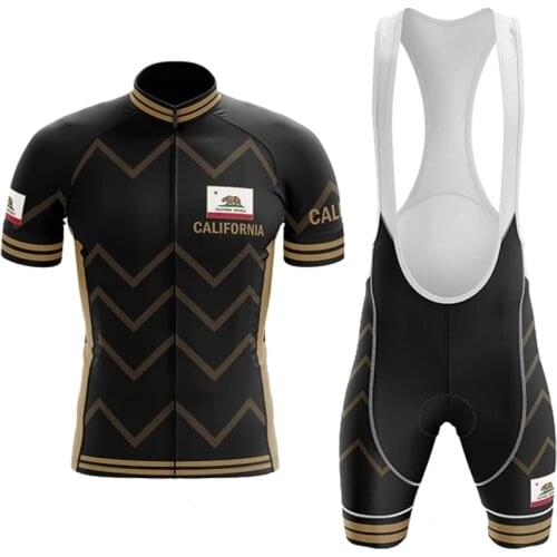CALIFORNIA Republic V2 Cycling Jersey Set Maillot Ciclismo Hombre Short Sleeve Bike Clothing Bib Shorts Gel Breathable Pad MTB