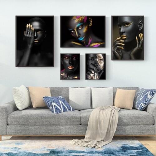 Oil Painting Black Gold, Black Gold Color Makeup Picture Poster Canvas Print Painting Wall Art Living Room Home Decoration