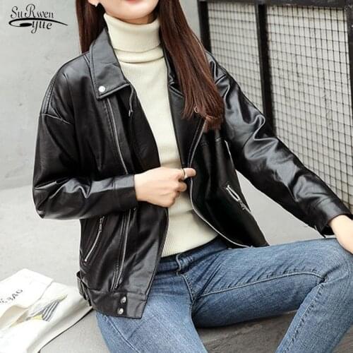 Classic Moto Biker Jacket New Loose PU Faux Leather Jacket Women Fall Winter Lady Basic Coat Plus Size Outerwear Harajuku 15691
