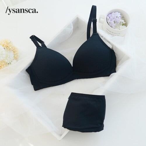 YSANSCA new fashion sexy womens bra and briefs set girls cotton push up underwear bras suit A B same cup 5color brassiere sets