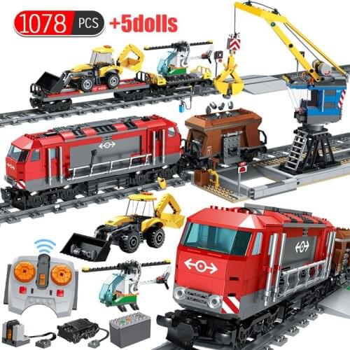 City Train Power-Driven Rail Electric Train Track Car Bricks Creative Technical Train Station Building Blocks Toys for Children