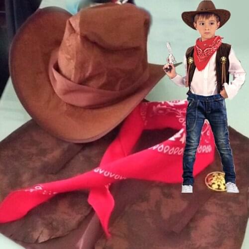 Halloween Carnival Party Cowboy Cosplay Costumes Children Adult Masquerade Boy Woman Wild Fancy Cowgirl Vest Cap Scarf Outfits