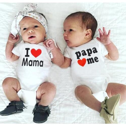 Newborn Summer Baby Romper Summer I Love Mom Dad Love Me Printing Baby Rompers