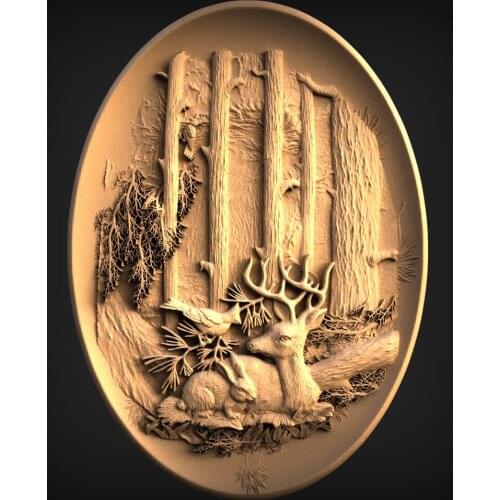 STL Model Panno for CNC Router 3D Printer Artcam Aspire Bas Relief -Elk in forest