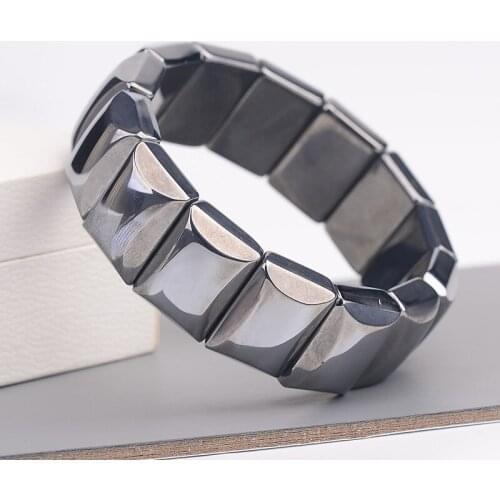 Genuine Natural Terahertz Wave Gemstone Bracelet Rectangle Beads Stretch Bangle Woman Men Bracelet Reiki Stone 16x12mm AAAAA