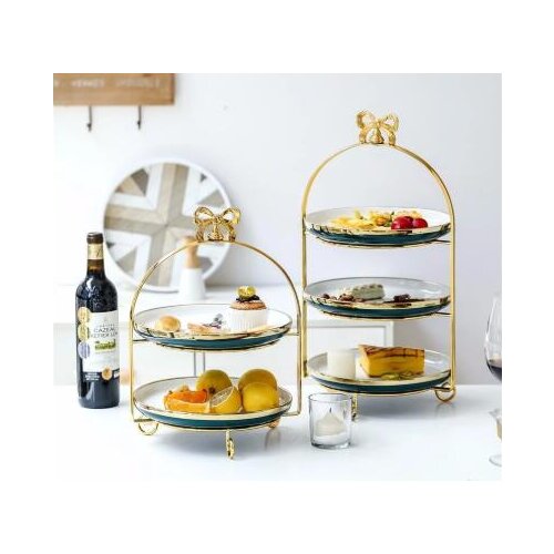 Nordic Simple Gold Double Layer Three Floors Banquet Table Fruit Tray Afternoon Tea Snack Dessert Cake Stand Exhibition Hall