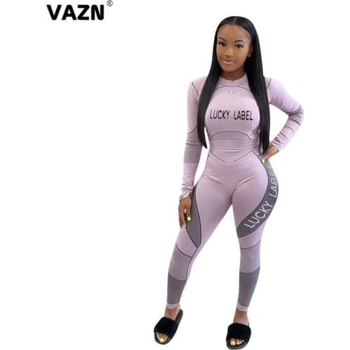 VAZN 2020 New Parity Letter Simple Sexy Elastic Young High Waist Full Sleeve Group Long Pants Tracksuits Women 2 Piece Set