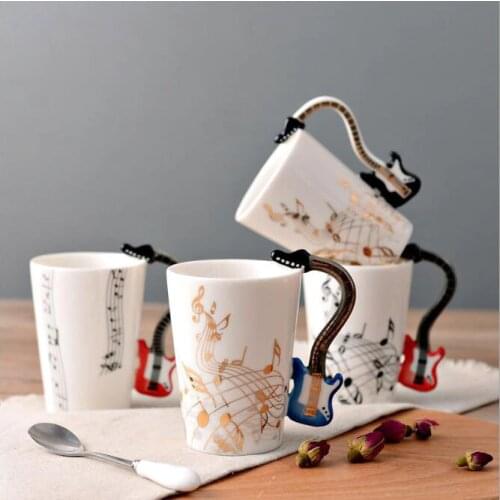 Novelty Guitar Ceramic Cup Personality Music Note Milk Juice Lemon Mug Coffee Tea Cup Home Office Drinkware Unique Gift