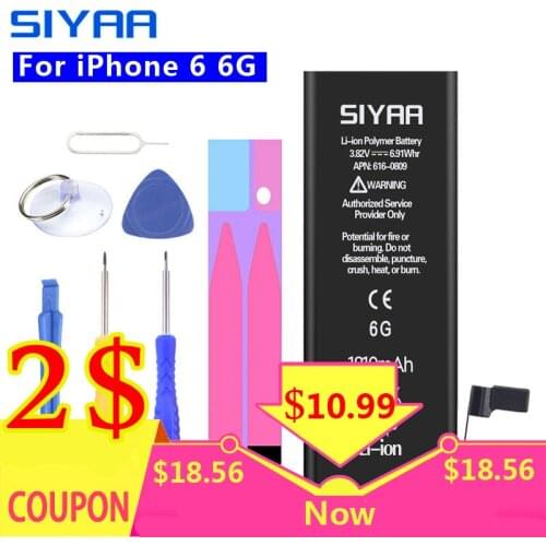 Original SIYAA Battery For iPhone 6 6G Replacement Mobile Phone Lithium Polymer Batteries 1810mAh Free Tools Retail Package