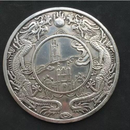 Long Yang Silver Plated Coin 8.8cm big Commemorative Dragon China old Silver Dollar Coins