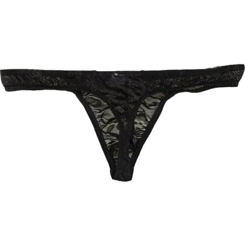 Sexy Men Underwear Lace See-through Thong G-string Tanga Gay Penis Pouch Underwear Transparent Underpant Sexy Lingerie G-String