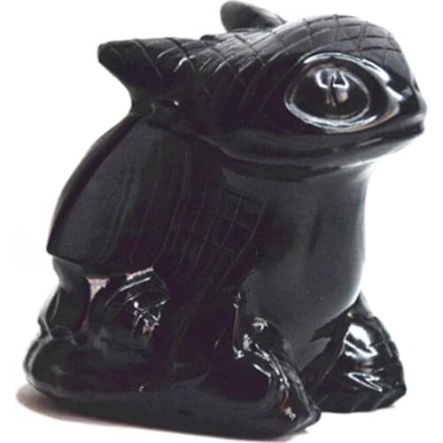 Natural Toothless Dragon Carved Obsidian Crystal Animals Healing Quartz Statue Home Decor Reiki Gift