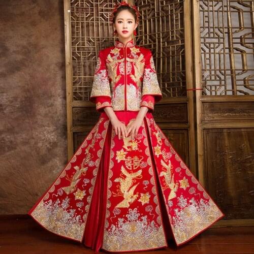 Spring Traditional Show bride married suits chinese style wedding formal dress female evening dress cheongsam kimono Overseas
