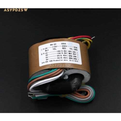 115V / 230V 30VA Dual 18V Dual 9V R type transformer With shielded wire output 30W (2x18V+2x9V)