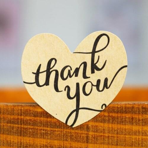 102pcs Vintage Kraft Paper Herat Shape Label Thank you Sticker Baking Packaging Biscuit Bag Decoration Sealing Sticker