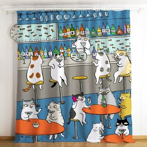 Cartoon Cat Curtain Cute Animal Ready-Made Curtain Custom Bedroom Living Room Bay Window Partition Curtain Printed Shading Cloth
