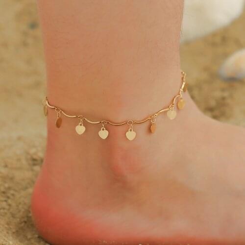Tassel Hearts Summer Simple Copper Beach Golden Silver Plated Foot Ankle Bracelets Anklets for Women