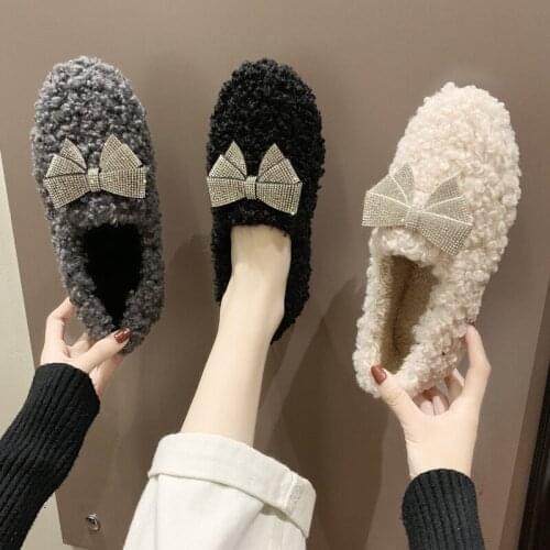 Winter Warm Fur Ladies Mink Fur Flat Shoes Women Flats Moccasins Outside Loafers Comfort Butterfly-knot Zapatos Mujer W36-62