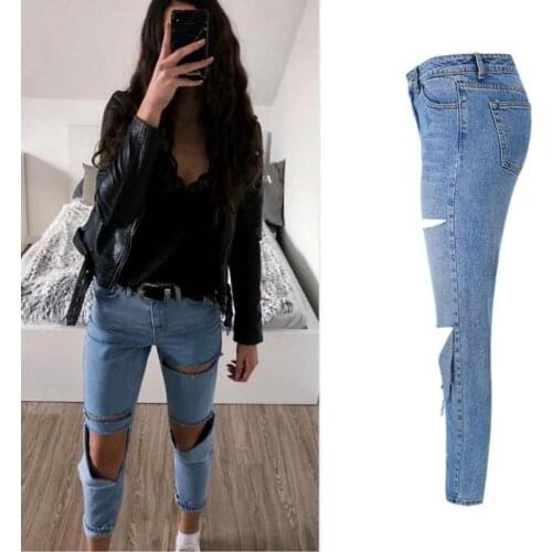 Womens High Waist Loose Straight Jeans Capris Knee Holes Wash Street Popular Spring And Summer Denim Jeans Womens
