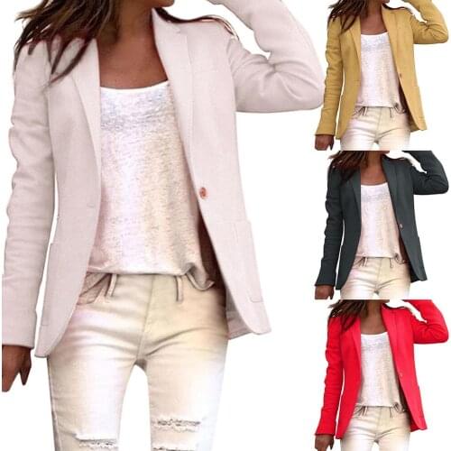 Office Lady Solid Color Single Button Blazer Long Sleeve Suit Jacket Basic Coat