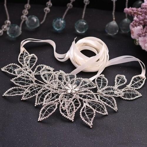 ZMSH256-S Wedding Belt Flowers for Dresses Bridal Belt with Rhinestones Silver Crystal Brides Accessories Belts For Women