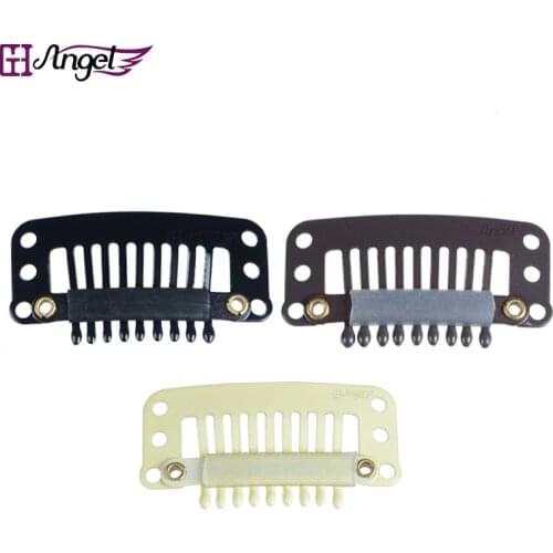 100pcs 32mm 9-teeth Hair Extension Clips Snap Metal Clips With Silicone Back For Clip in Human Hair Extensions Wig Comb Clips