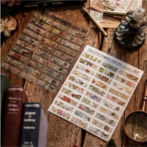 2 Sheets PET Writable Paper Retro Planet Flower Label Stickers for Scrapbooking DIY Album Journaling Stationery Supplies