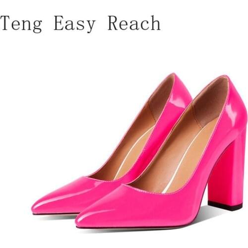2021 Microfiber Pointed Toe Fashion Women Pumps Spring Autumn Square High Heel Shallow Female Shoes Big Size 34-43
