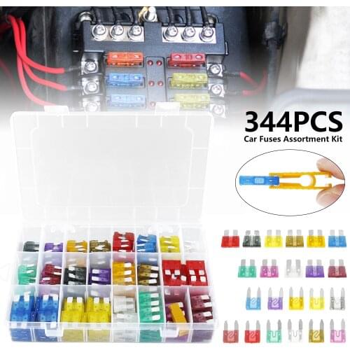 344Pcs Profile Small Size Blade Car Fuse Assortment Set for Auto Car Truck 2.5/3/5/7.5/10/15/20/25/30/35A Fuse with Plastic Box