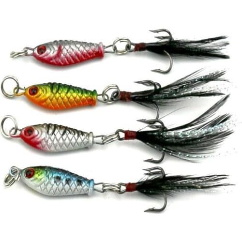 HiUmi 4PCS Metal Jigs Lead Fishing Lure 6.4G 2.5CM Isca Artificial Mini Hard Cheapest Lead Bait Ice Lure With Feather