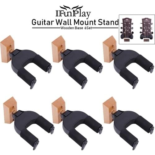 6 pcs Wall Mount Guitar Bass Electric Guitar Hanger Hook Holder Keeper Auto Grip System EVA Rubber Cushion Wood Base Guitar