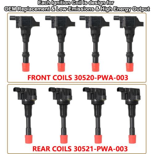 8pcs Front&Rear Ignition Coils 30520-PWA-003 30521-PWA-003 For Honda CITY Civic 7 8 VII VIII JAZZ FIT 2 3 II III 1.2 1.3 1.4L